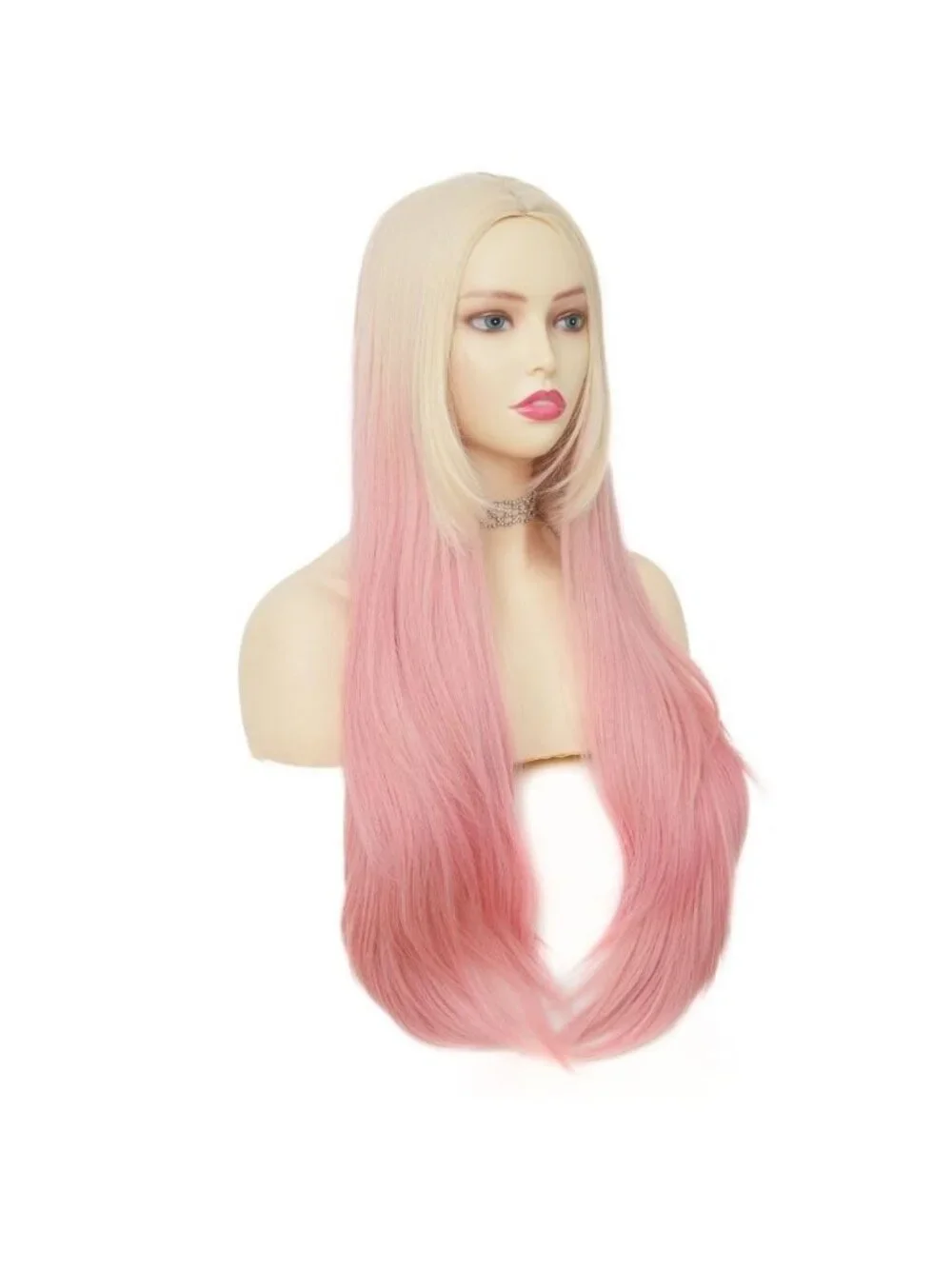 Women's Blonde Pink Long Curly Wig With Wavy Synthetic Cosplay Halloween Wig